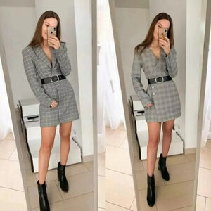 Zara Plaid Blazer Mini Dress Rhinestones Academia Preppy Wedding Guest Holiday